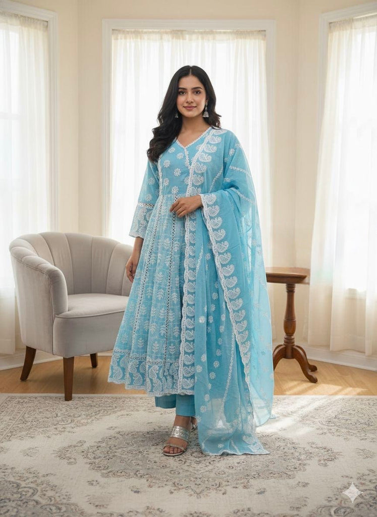 Blue Anarkali 3 piece suit
