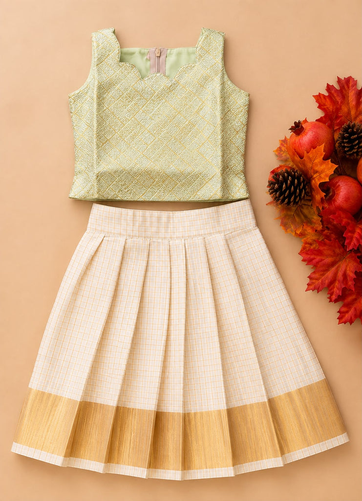 Girls' Ethnic Crop Top & Pleated Skirt Set