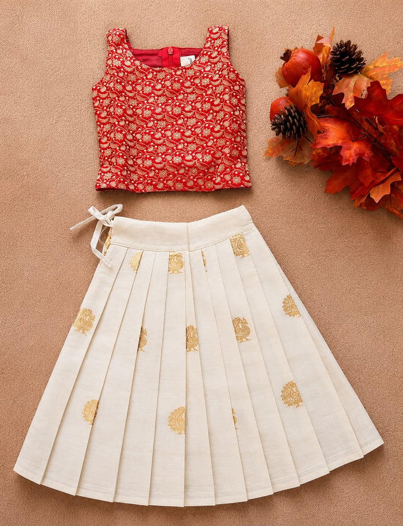 Girls' Ethnic Crop Top & Pleated Skirt Set