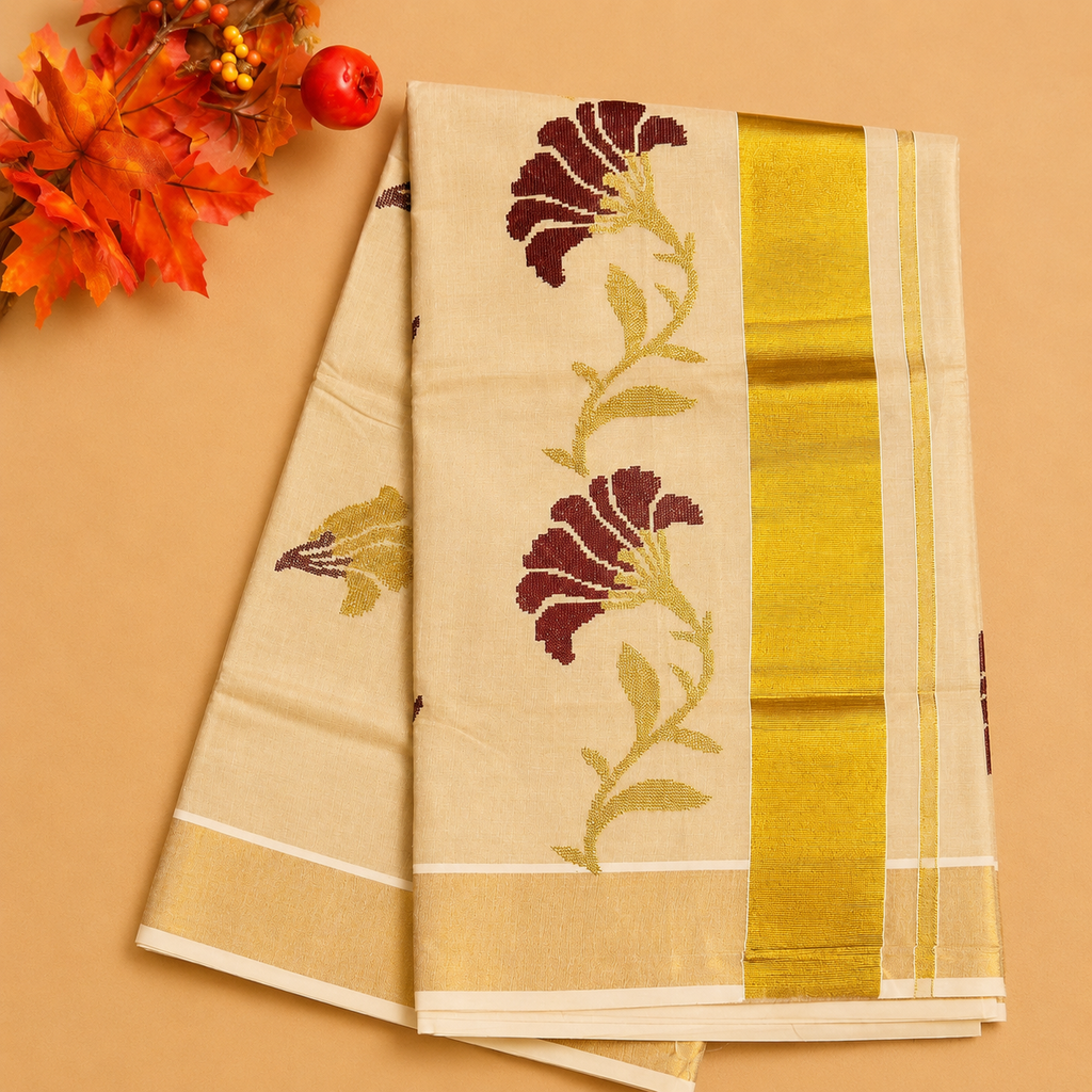 Elegant Floral Tissue Kasavu Saree