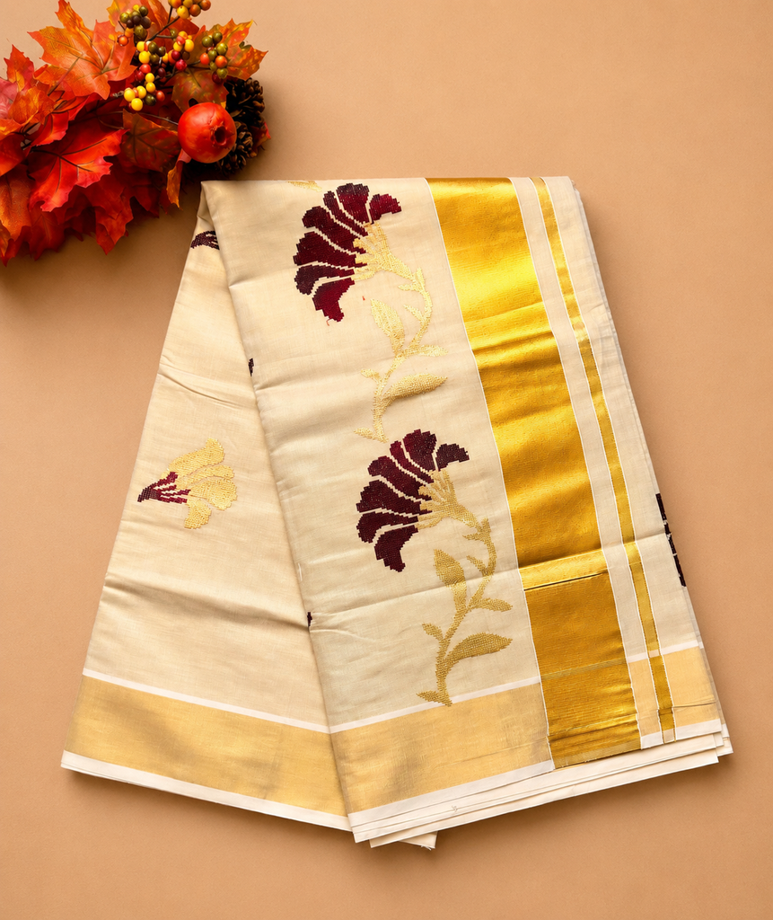 Kerala Floral Tissue Saree