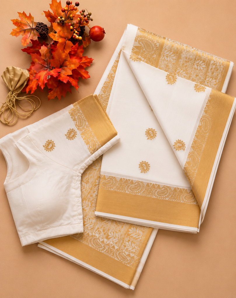 Premium Kerala Kasavu Saree with Designer Blouse
