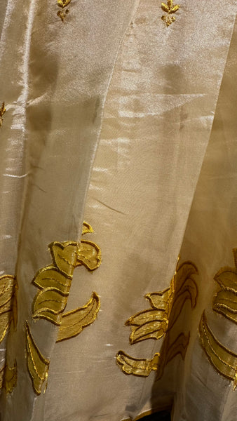Yellow Organza Long Skirt & Crop Top Set with Appliqué and Embroidery Work