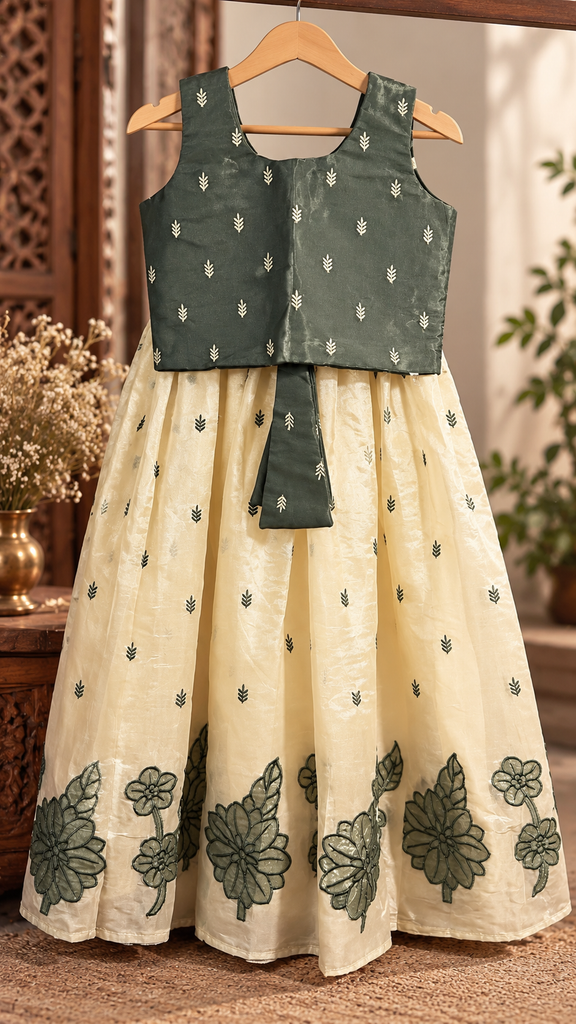 Ivory & Green Long Skirt and Top Set