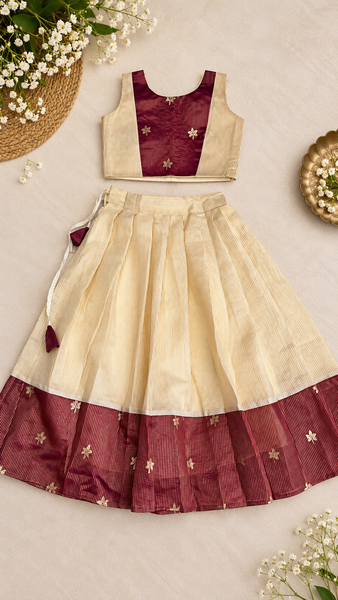 Girls’ Ivory & Maroon Long Skirt and Crop Top Set – 1 to 14 Years