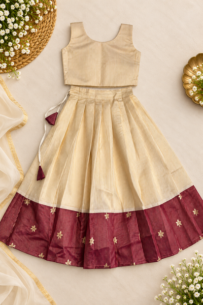 Girls’ Ivory & Maroon Long Skirt and Crop Top Set – 1 to 14 Years