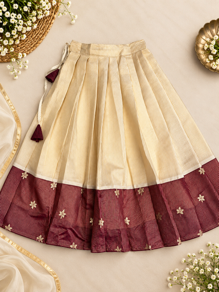 Girls’ Ivory & Maroon Long Skirt and Crop Top Set – 1 to 14 Years