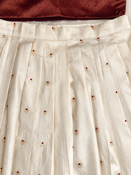 Girls’ Ivory Embroidered Long Skirt with Maroon Brocade Crop Top | 1–14 Years