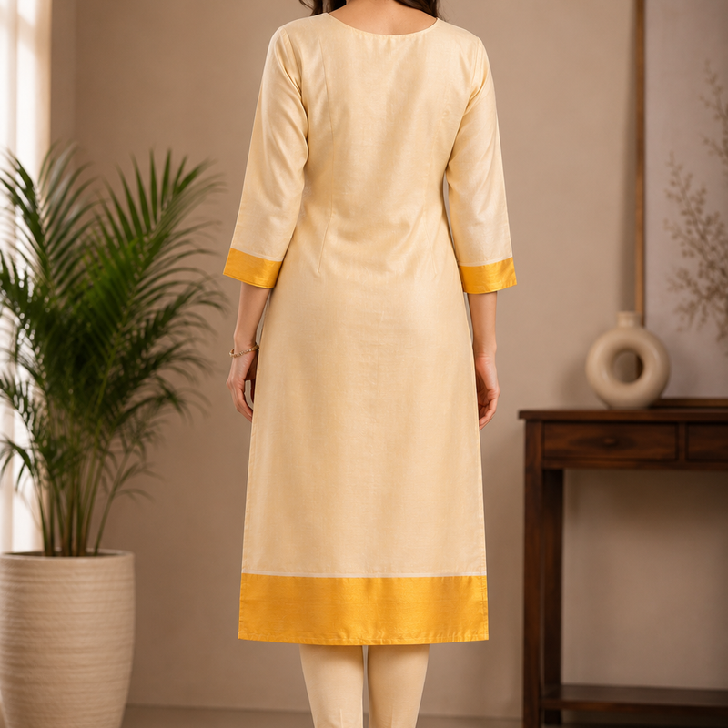 Onam Kurti Top- purple embroidered neck line