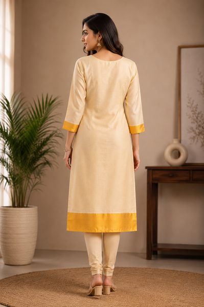 Onam Kurti Top- purple embroidered neck line