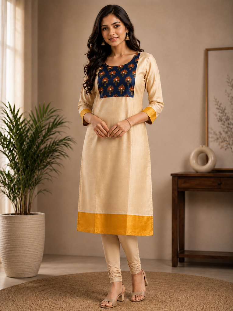 Onam Kurti Top- Navy blue