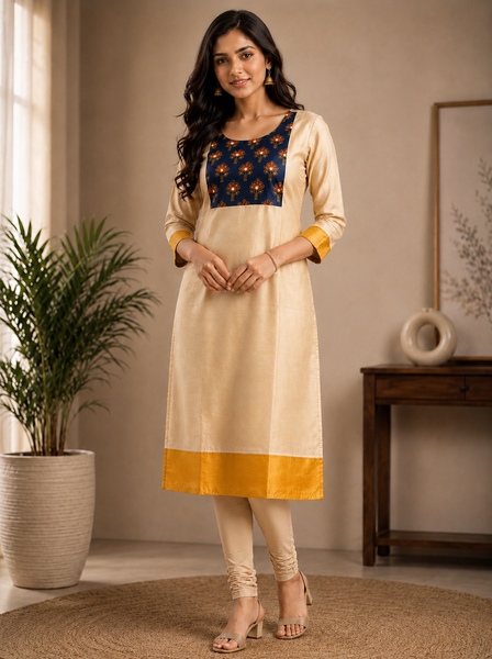 Onam Kurti Top- Navy blue
