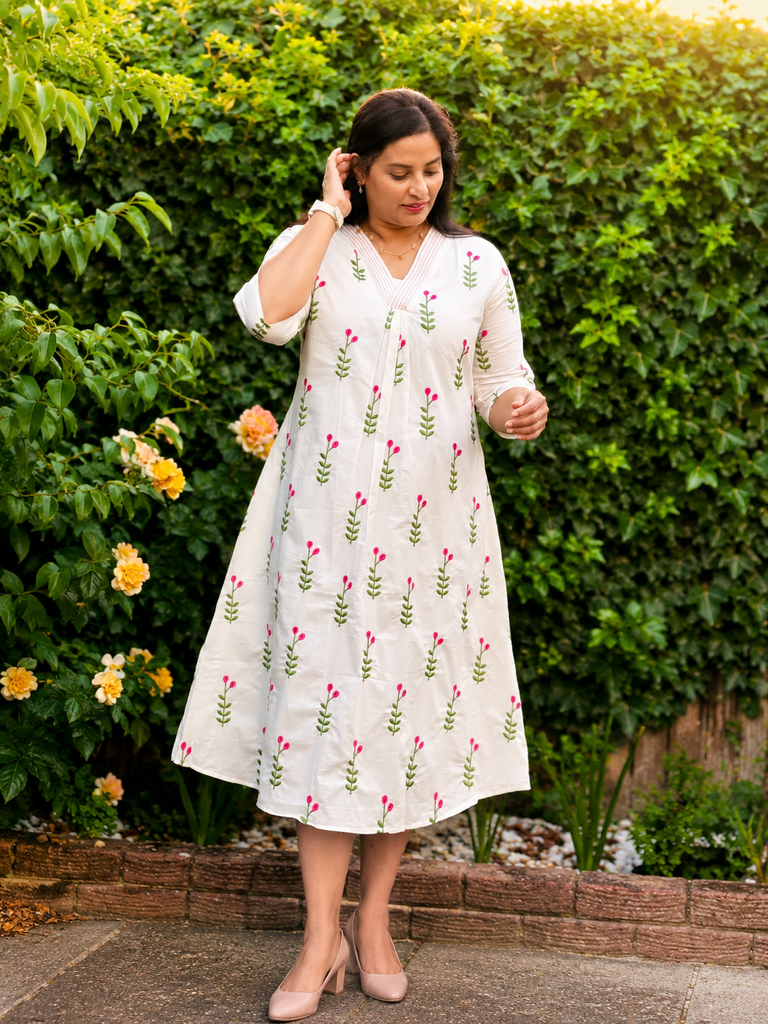 Pink Blossom- Embroidered A-line top